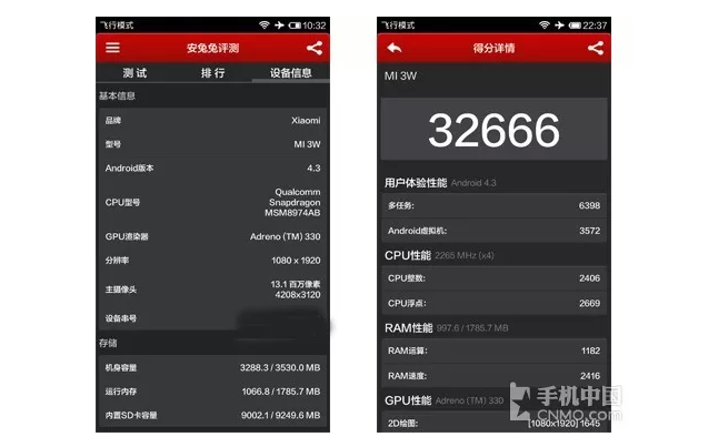 Xiaomi Mi3 WCDMA score AnTuTu