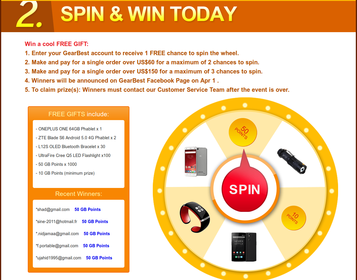 Démarque de Mars Gearbest - spin and win